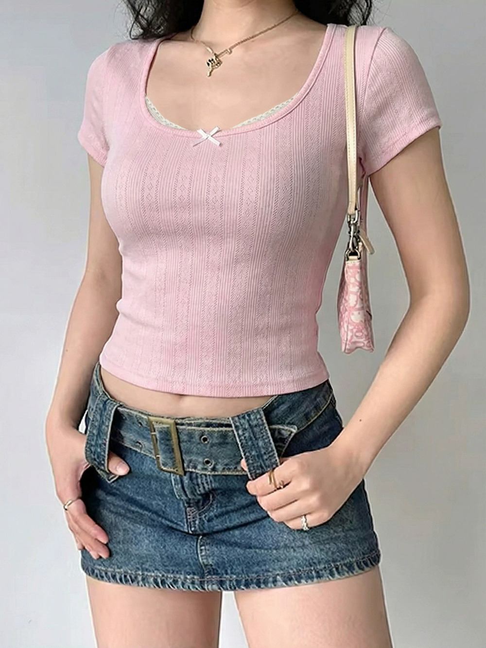 ZARA Women Lace Patch Collar Short Sleeve Fitted Crop Top Summer Sexy